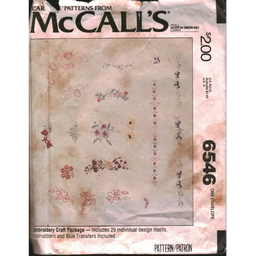 Vintage McCalls 6546 Embroidery Transfer Pattern 29 Floral Butterfly Motifs